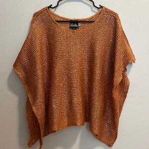 Noelle Orange Poncho with Chunky Knit and Asymmetrical Hem